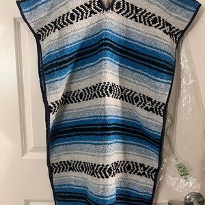 Blue and Black Striped Poncho